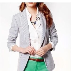 Banana Republic Pinstripe Blazer Gray and White Seersucker Preppy Size 4 Cotton